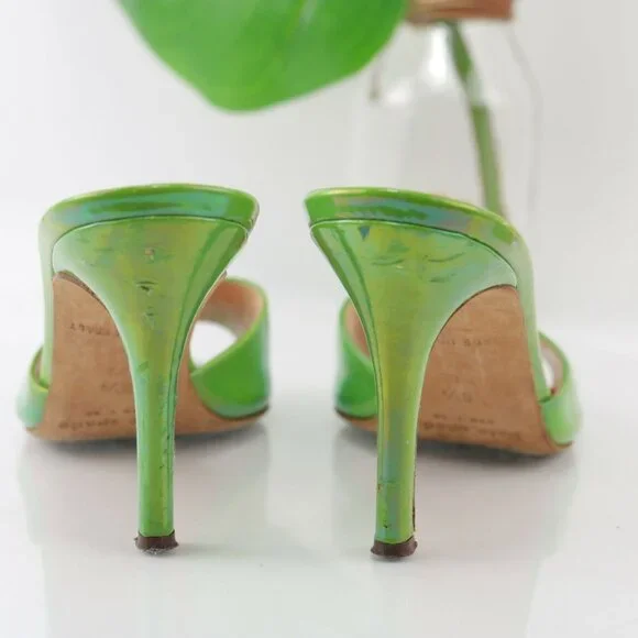 Kate Spade Womens Sandal Size 8.5 Shimmer Green Patent Slide Mule Heel Italy - Picture 7 of 12